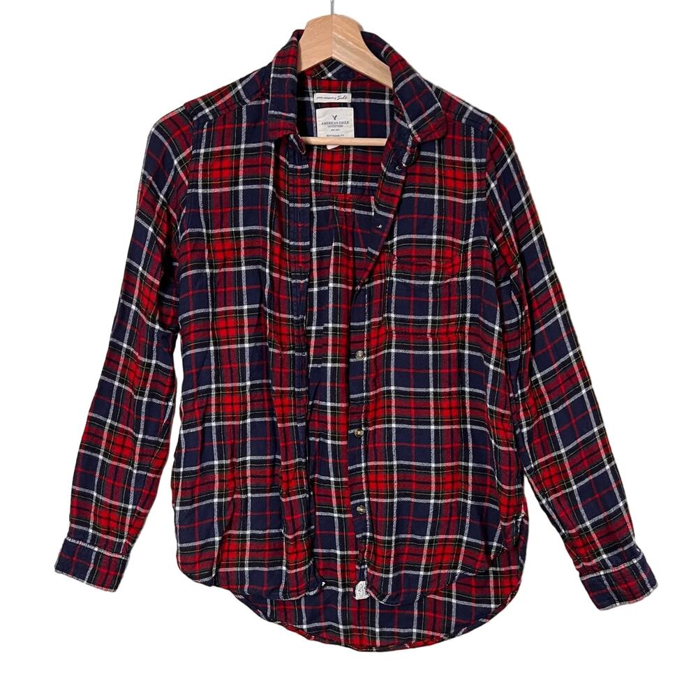 American Eagle Outfitters Ahh-mazingly Soft Flannel Plaid Button Down Red Blue